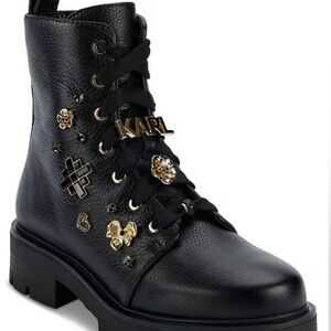 Karl Lagerfeld Black Combat Boots with Gold Accents